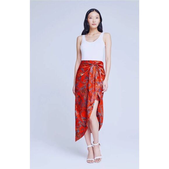 Revolve L'AGENCE Skirt Esa Sarong Womens Large 100% Silk Paisley Boho $550 Retai - Picture 1 of 4